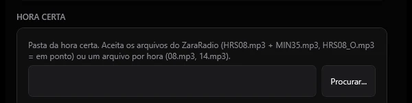 Pasta da hora certa compatível com ZaraRadio